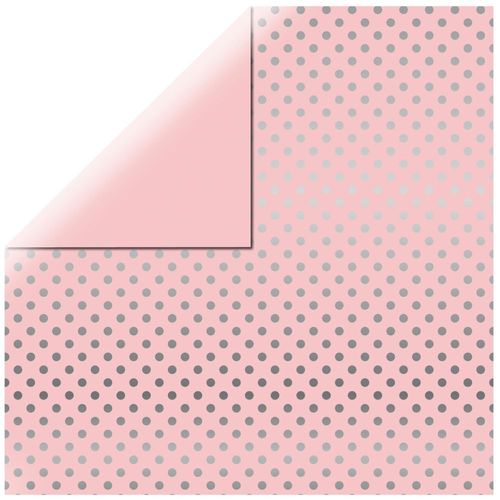 Papier Scrapbooking "Silver Foil Dots", Rose Tendre, 30,5x30,5cm, 180g / M² - Lot De 15 Feuilles