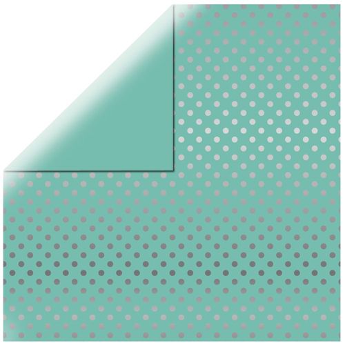 Papier Scrapbooking "Silver Foil Dots", Vert Menthe, 30,5x30,5cm, 180g / M² - Lot De 15 Feuilles