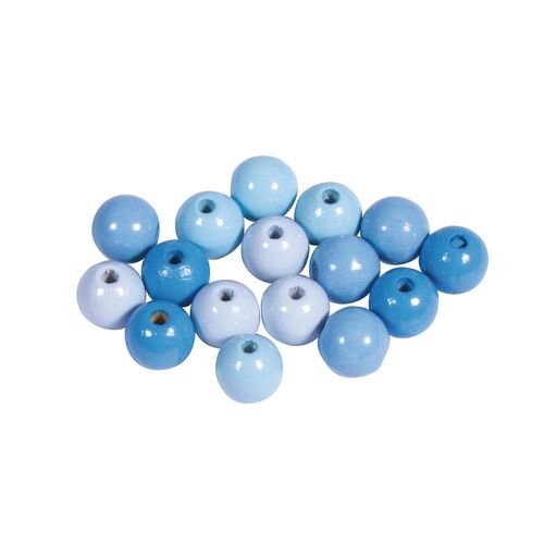 Assort. Perles En Bois , Fsc 100%, 10mm, Tons Bleu Clair, Polies, 52 Pces