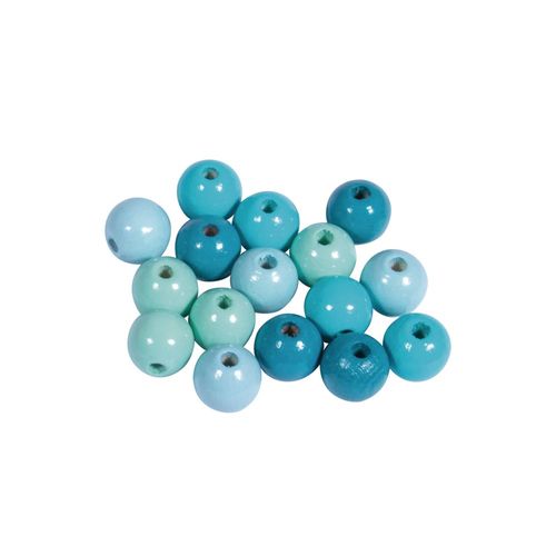 Assort. Perles En Bois , Fsc 100%, 10mm, Tons Turquoises, Polies, 52 Pces