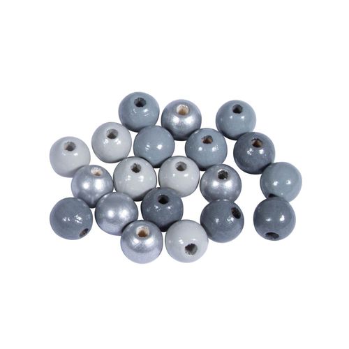 Assort. Perles En Bois , Fsc 100%, 8mm , Tons Gris - Argent, Polies, 84 Pces