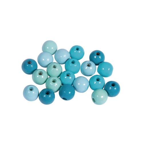 Assort. Perles En Bois , Fsc 100%, 8mm , Tons Turquoises, Polies, 84 Pces