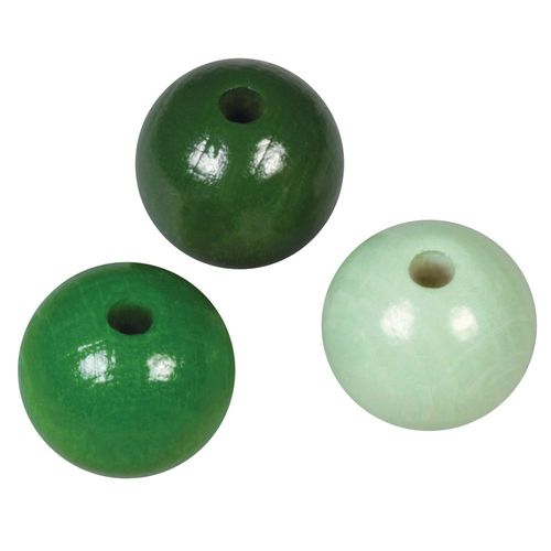 Assort. Perles En Bois Fsc 100%, 10mm Ø, Tons Verts, Polies, 52 Pièces