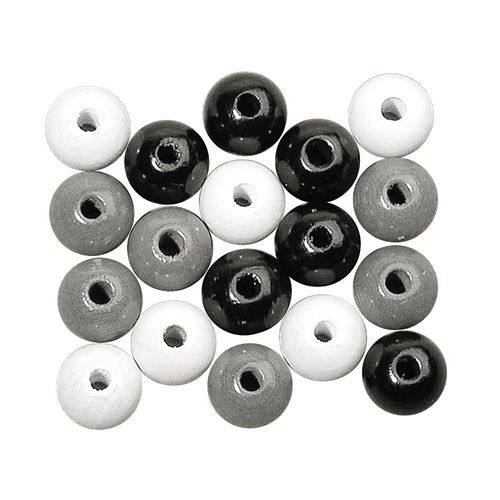Assort. Perles En Bois Fsc 100%, 12mm Ø, Tons Noirs / Blancs, Polies, 32 Pièces