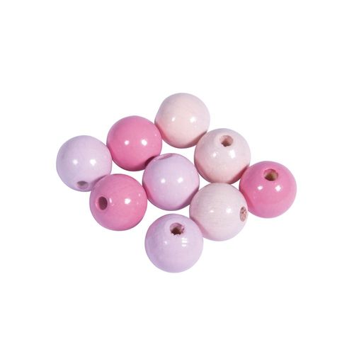 Assort. Perles En Bois Fsc 100%, 12mm Ø, Tons Roses , Polies, 32 Pces