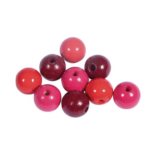 Assort. Perles En Bois Fsc 100%, 12mm Ø, Tons Rouges, Polies, 32 Pces
