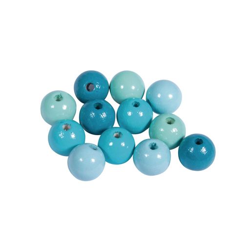 Assort. Perles En Bois Fsc 100%, 12mm Ø, Turquoise, Polies, 32 Pces