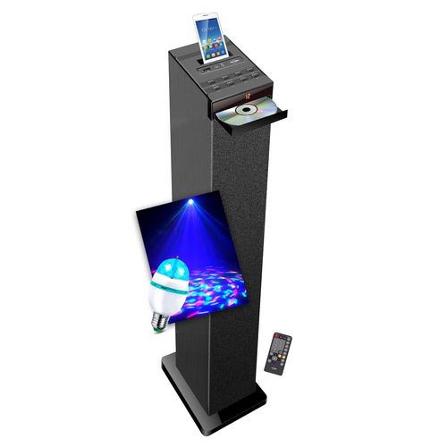 Tour de son Inovalley HP32-CD noire avec lecteur CD, Bluetooth, FM et USB, 60W, télécommande, Ampoule DIAMS LED