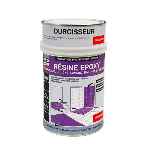 Peinture carrelage, résine époxy sol et mur carrelés, douche, lavabo, baignoire, meuble PROCOM 1kg Galet (RAL 7046)