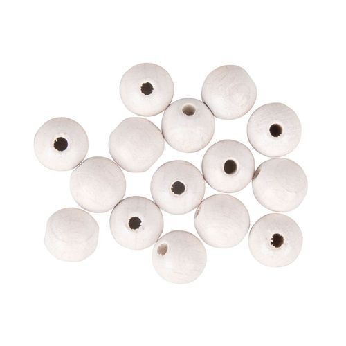 Boules Bois Percées Fsc 100%,Mat, Ø 10mm, Blanc, 35 Pces