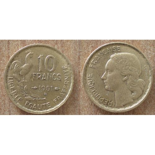 France 10 Francs 1951 B Coq Guiraud Piece Frcs Frc Frs
