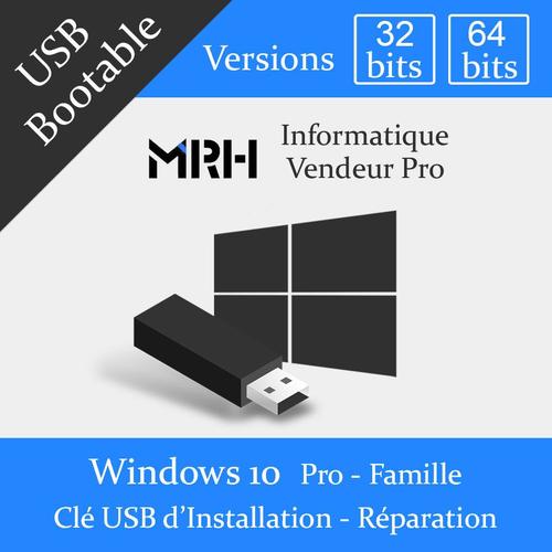 Parlament skylle parkere Windows 10 PRO/Famille Clé USB 3.0 Bootable D'installation/Réparation 64/32  Bits | Rakuten