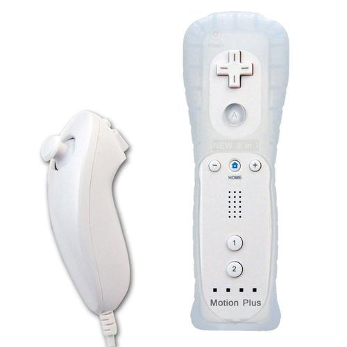 Manette Wiimote Et Nunchuck Hobby Concept Contrôleur De Jeu Pour Console Wii Et Wii U Avec Housse En Silicone Blanc