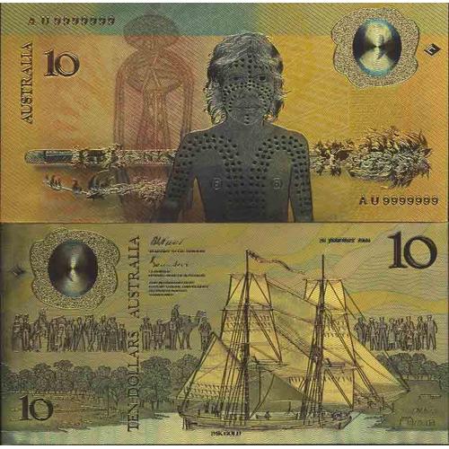 Australie Billet De Banque De 10 Dollar Colorisé Et Doré À L'or Fin 24k