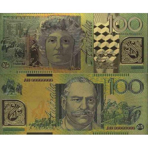 Australie Billet De Banque De 100 Dollar Colorisé Et Doré À L'or Fin 24k