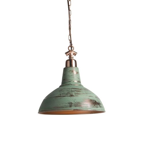 Qazqa Industriel /Rétro Suspension / Lustre / Luminaire / Lumiere / Éclairage Industrielle Cuivre Antique - Goliath Métal Vert Rond / Intérieur / Salon / Cuisine E27 Max. 1 X 40 Watt