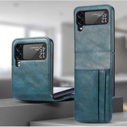 Coque Samsung Galaxy Z Flip3 Écran Pliant Portefeuille Téléphone Cas Z Flip3 Carte Portefeuille Téléphone Cas - Bleu