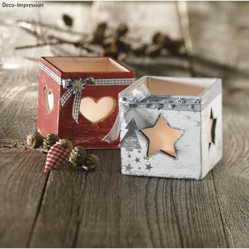 Supp. Bois P.Petite Bougie Fsc Mix Cred., 10x10x10cm, Coeur Joyeux