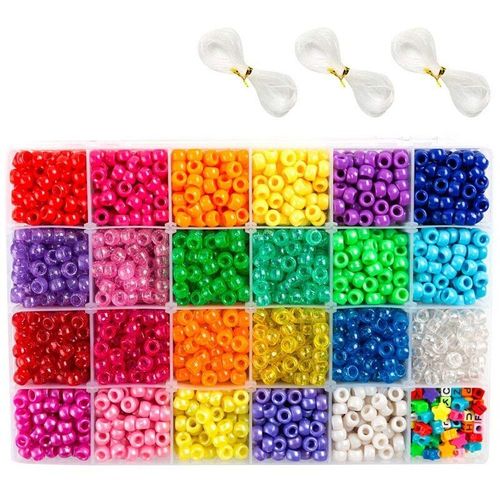 Ensemble De Perles Poney, 33,00 Pièces De 9mm, 23 Couleurs Avec Lettres, Étoiles Et Ficelle Élastique Pour Bracelet, Bijoux