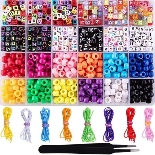 1000 Pièces De Fabrication De Bracelets, Perles Abc, Poney, Alphabet, Avec 8 Rouleaux, Corde Élastique Colorée Pour J