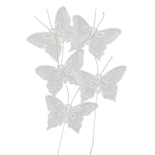 Papillon Pailleté, 5 Cm, Blanc, 5 Pces
