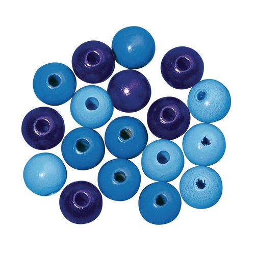 Perles En Bois Fsc 100%, Polies, 10mm Ø, Tons Bleus, 52 Pièces
