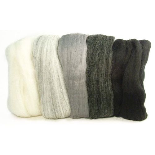 Laine Cardée Mérino, Extra Fine, Teinte Noire - Blanche - Grise, 18 Mic, 5 Couleurs À 10 G