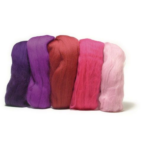 Laine Cardée Mérino, Extra Fine, Teinte Rose Foncé, 18 Mic, 5 Couleurs À 10g
