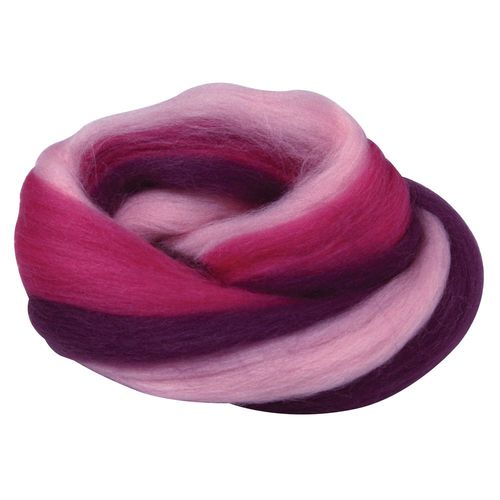 Laine Cardée Mérino, Multicolor,Écheveau, Teintes Rose Foncé, Lilas, 21 Mic, 50 G