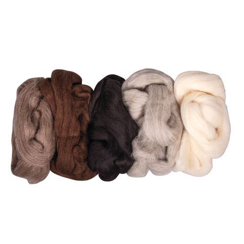 Laine Vierge Laine Cardée , Mélange Naturelle, 5 Couleurs À 25g, Sachet 125g