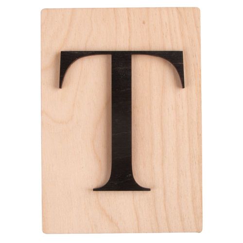 Lettre En Bois T, Fsc Mixed Credit, Noir, 10,5x14,8cm