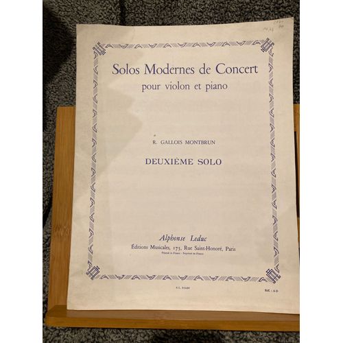 R. Gallois Montbrun Deuxième Solo Pour Violon Et Piano Partition Éditions Leduc