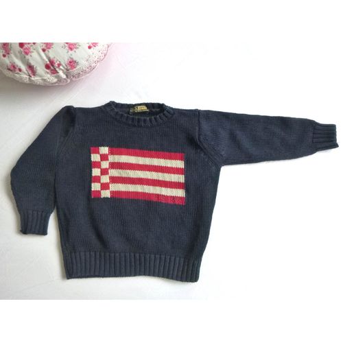 Pull Maille H.S. Herm. Stiesing 1895 Coton Bleu Marine Rouge Blanc - 3 / 4 Ans Garçon Fille Mixte Unisexe - Drapeau