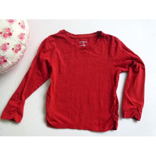 T-Shirt Maan Manches Longues Froncé Fille 4 Ans Coton Rouge