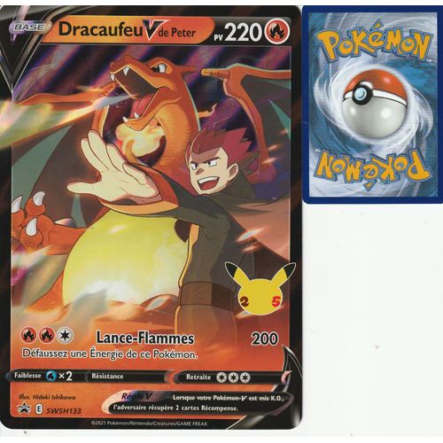 Carte Pokemon - Dracaufeu V De Peter - Jumbo - Swsh-133 - Edition Célébrations - 25 Ans - 2021 - V.F