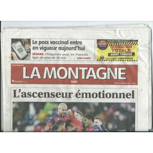 Journal La Montagne Centre France Riom 24/01/2022 Clermont Foot, Festival Du Court Métrage, Maxime Le Forestier,  Awa Ly, Pierpoljak, L' Abbé Nicolas Risso,  Gaspard Ulliel