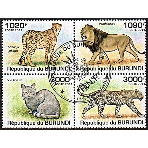 Timbres Thématiques Burundi Félins Oblitérés
