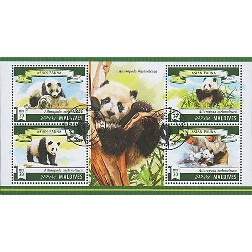 Timbres Thématiques Maldives Pandas Oblitérés