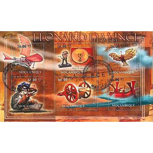 Timbres Thèmatiques Mozambique Tableaux Léonard De Vinci Oblitérés