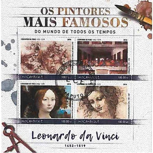 Timbres Thèmatiques Mozambique Tableaux Léonard De Vinci Oblitérés