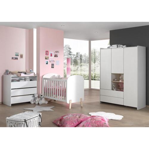 Vipack Kiddy Blanc Lit Bb + Commode + Plan Langer + Garde Robe