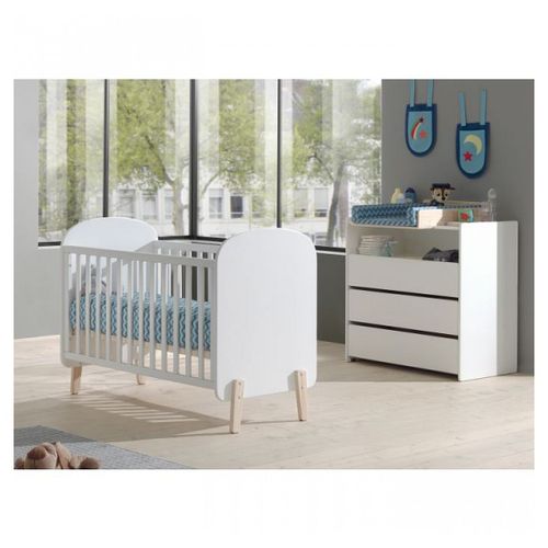 Vipack Kiddy Lit Bb 60x120cm Blanc + Commode + Plan Langer