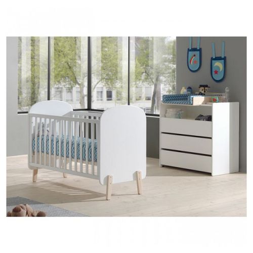 Vipack Kiddy Lit Bb 60x120cm Blanc + Commode + Plan Langer