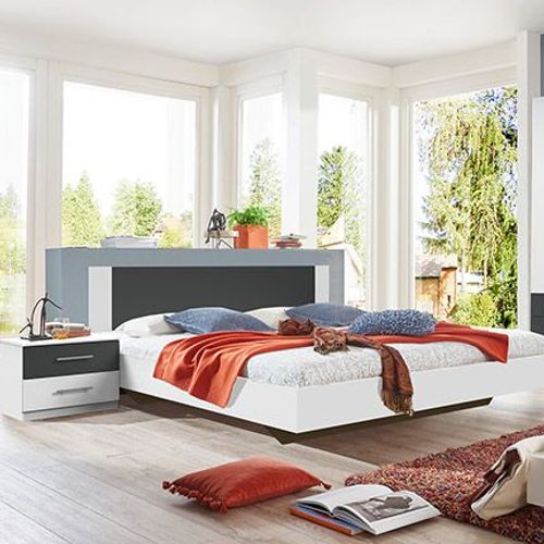 Lit 2 Personnes 160x200 Cm Avec 2 Chevets Anthracite Et Blanc - Malia