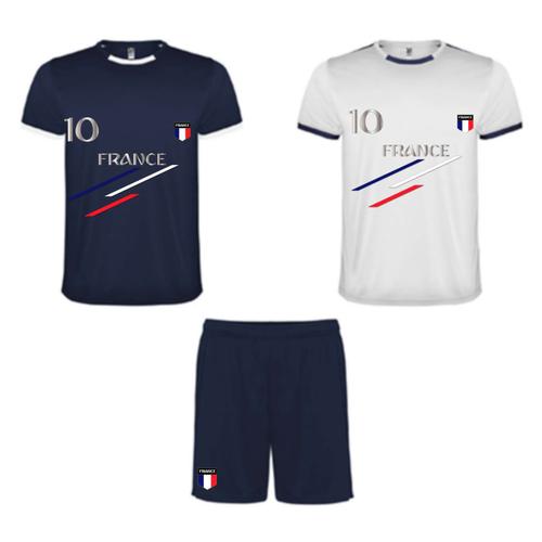 Ensemble Short Avec Lot De 2 Tee Shirt France Bleu Et Blanc Enfant