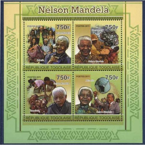 Bloc De 4 Timbres Togo - Nelson Mandela Et Minéraux