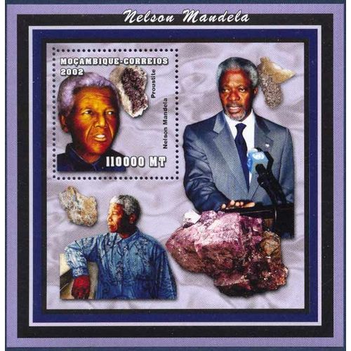 Bloc Timbre Mozambique - Nelson Mandela Et Minéraux