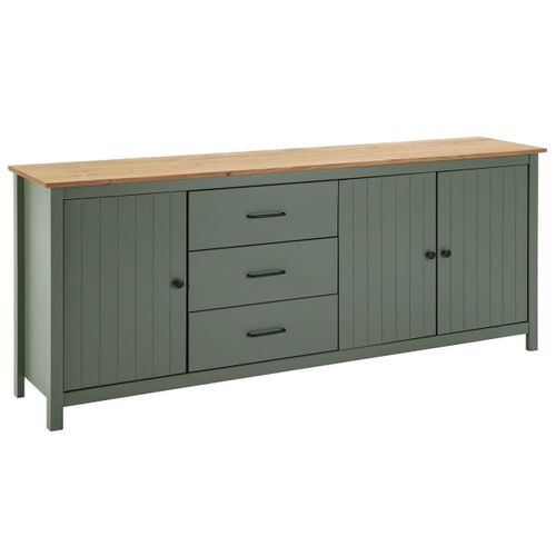 Tina - Buffet Bas 3 Portes 3 Tiroirs Bois Ciré Et Vert