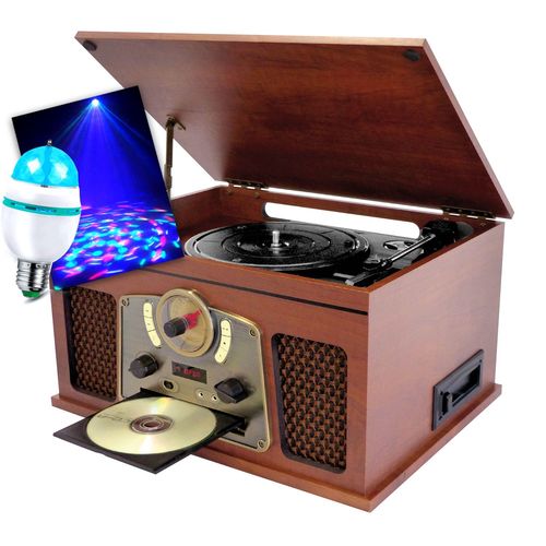 Chaîne Hifi INOVALLEY RETRO10E-BTH-N vinyle, Fonction encoding, Bluetooth, CD, K7 Audio, FM, USB, Ampoule Culot E27 DIAMS LED