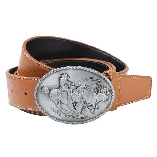 Ceinture Homme Western En Cuir Pu Avec Boucle De Ceinture Rétro Marron